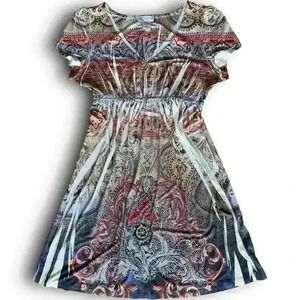 R Rouje Boho‎ Paisley Rhinestone Dress Multicolor Snake Skin Burnout Print 1X